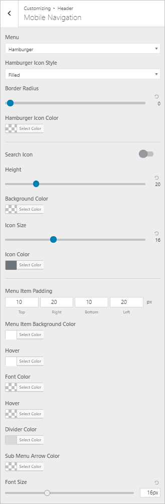 page builder framework mobile menu options