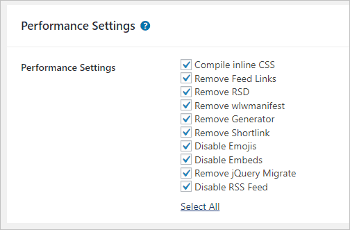 page builder framework performance settings