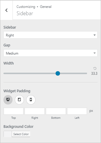 page builder framework sidebar options