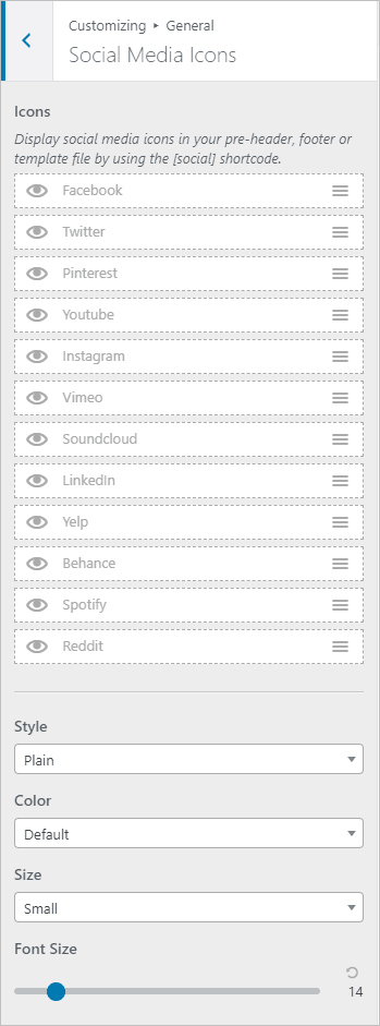 page builder framework social media icons