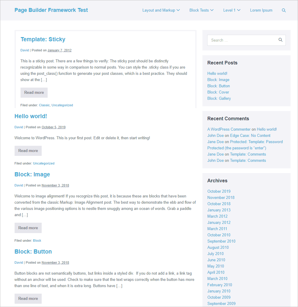 blog posts on the test site. 