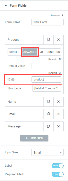 Product Field Advanced Tab