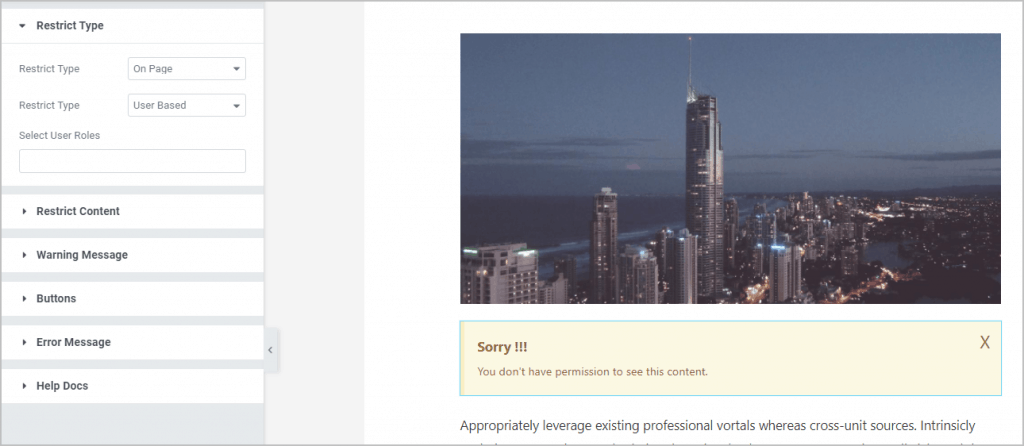 Restrict Content Widget Added