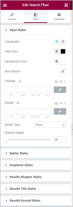 Search Plus Style Settings