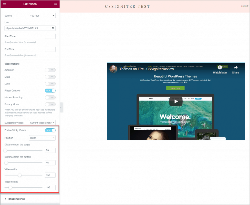 Sticky Video Settings