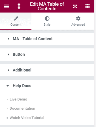 Toc Help Links